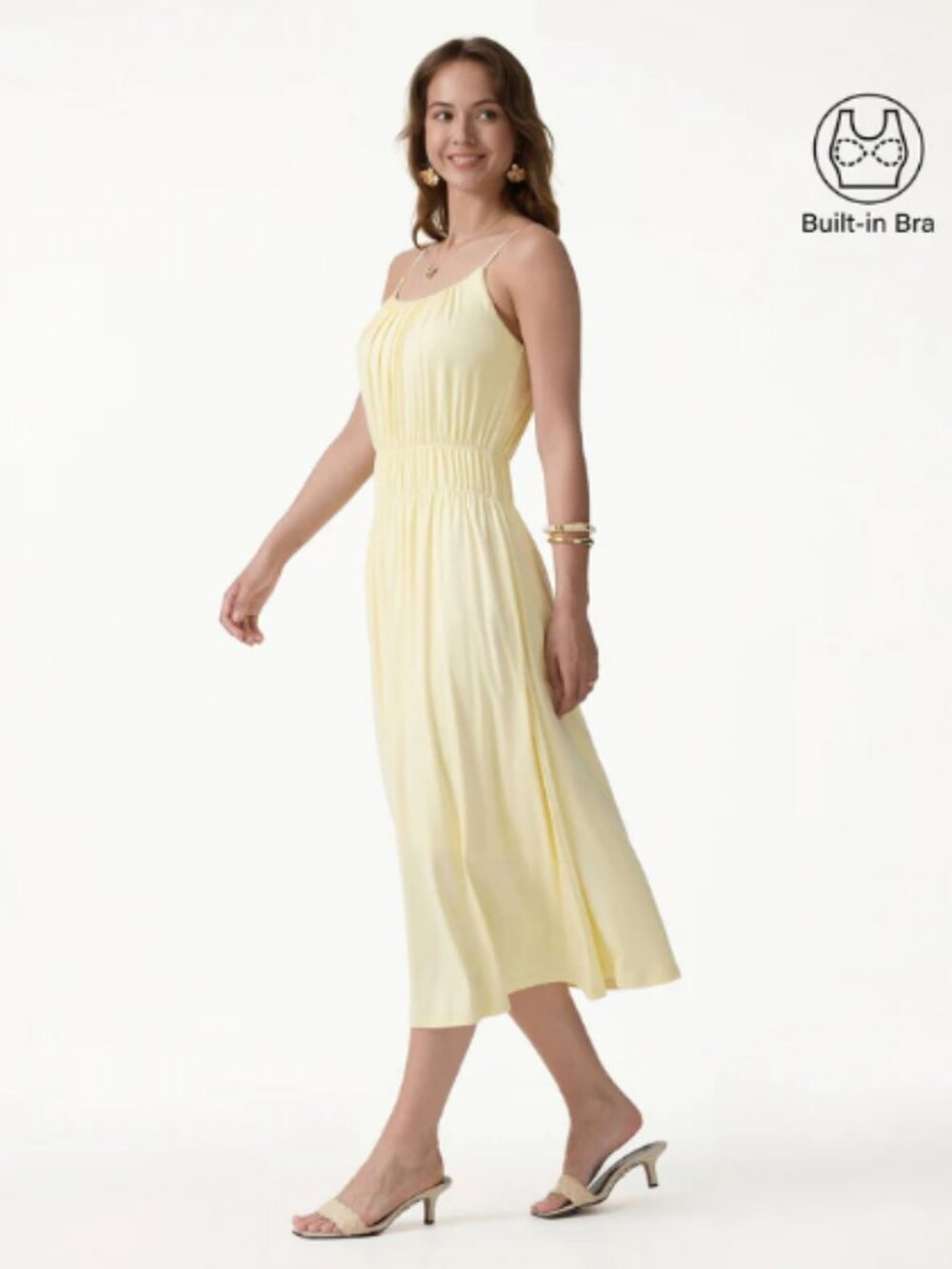 OGL Vacay Gathered U-Neck Spaghetti Midi Bra Dress with Pockets - Picture 2 of 2